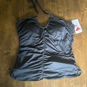 Lands End‎ Halter Tankini Top Black 10 Beach Sexy Resortwear Slimming Stretch 🖤